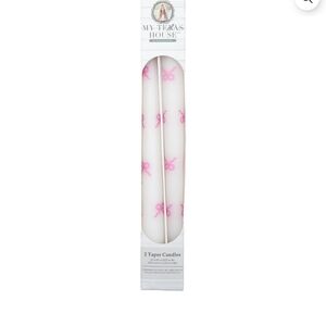 My Texas House Pink Bow White Taper Candles - Set of 2